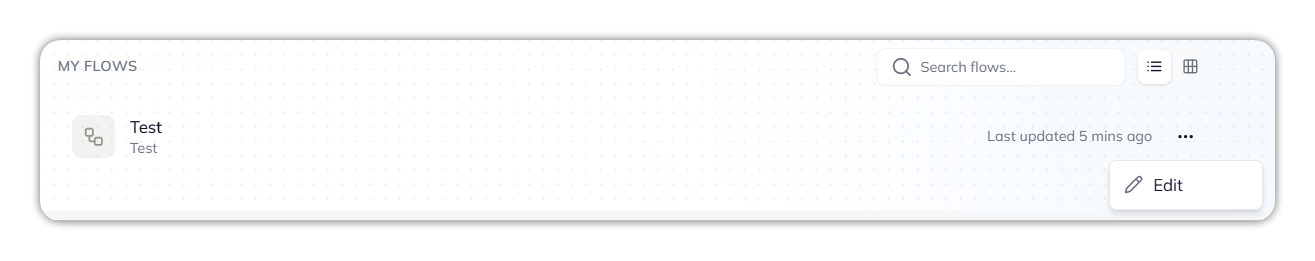 My Flows with the ••• menu open on a flow, showing Edit