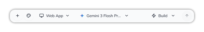 The row of prompt box controls: +, the branding palette icon, Web App, Gemini 3 Flash Preview, Build, and the send arrow