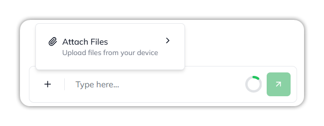 The + menu in the builder chat, with Attach Files: Upload files from your device