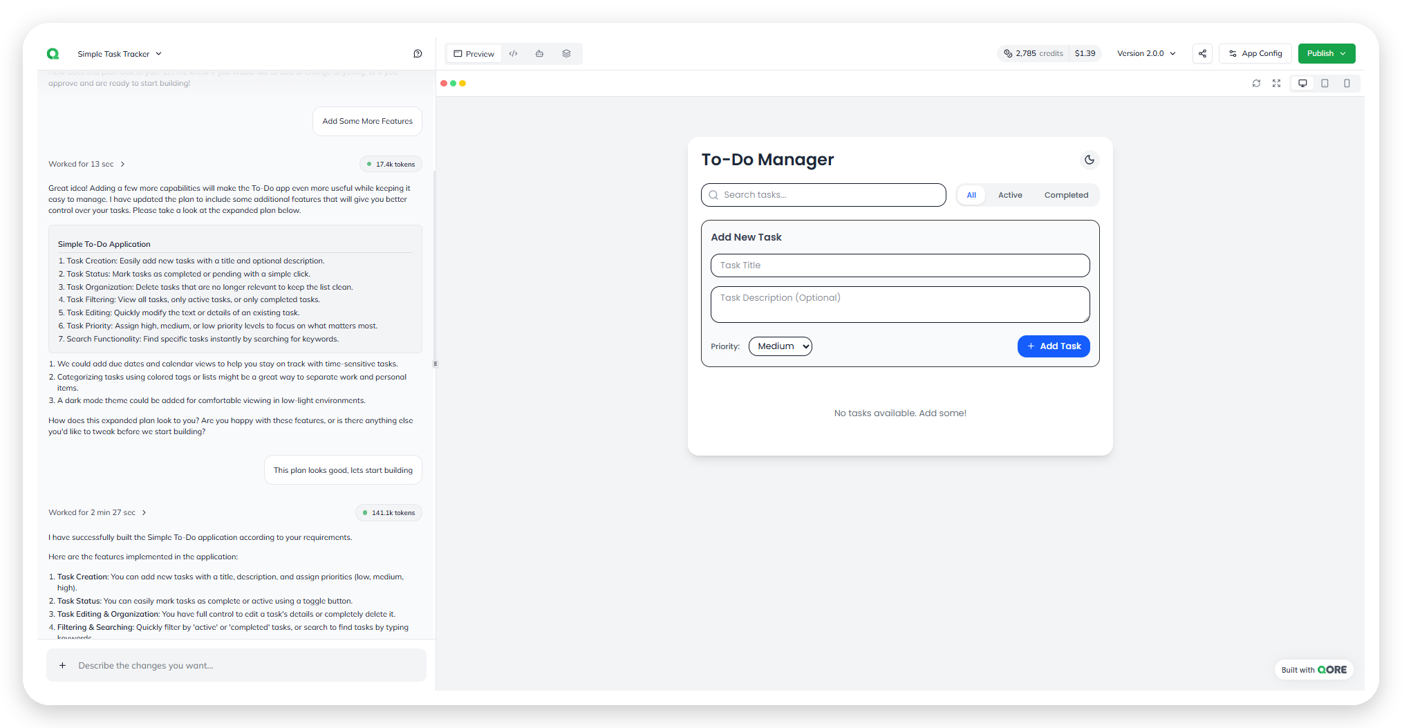 The live app preview, with desktop, tablet, and mobile width controls